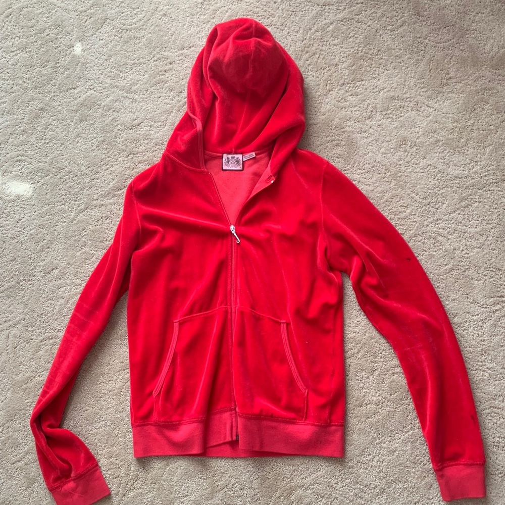 Red Juicy Couture velour jacket with hood